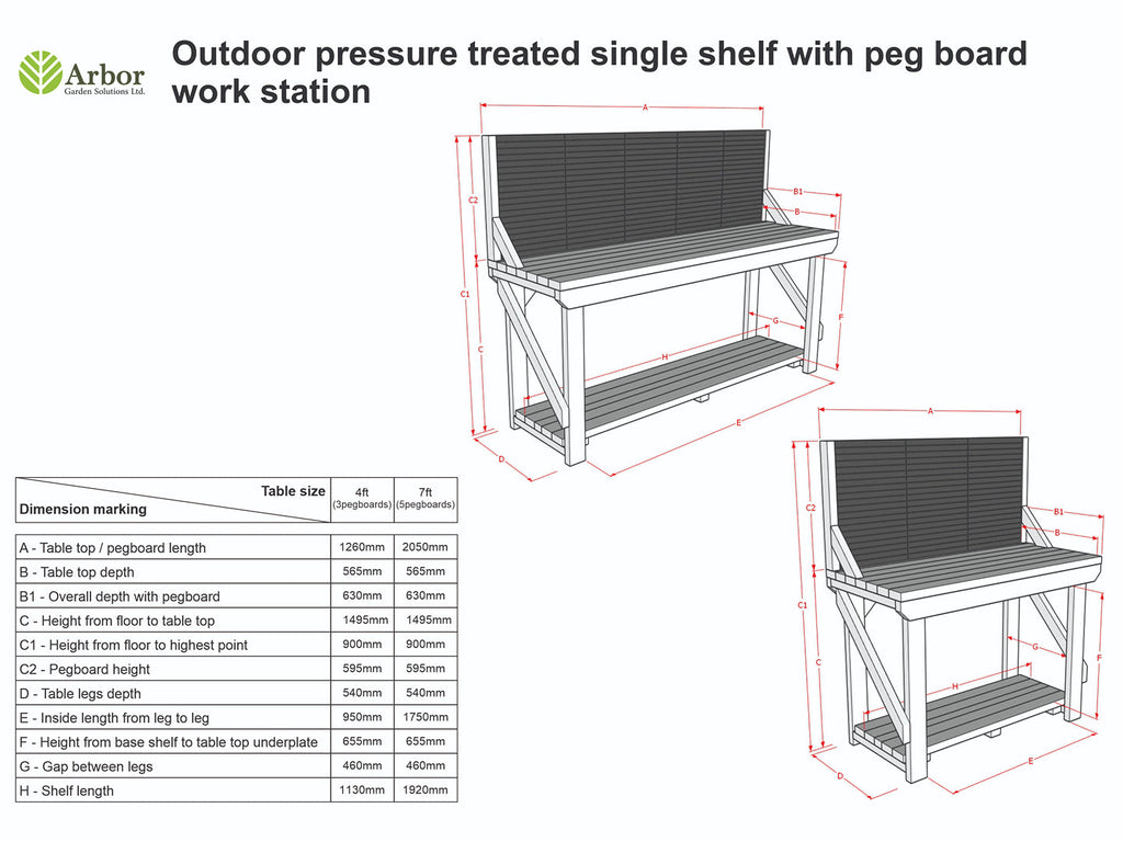 Wooden Pressure Treated Workbench With Peg Board