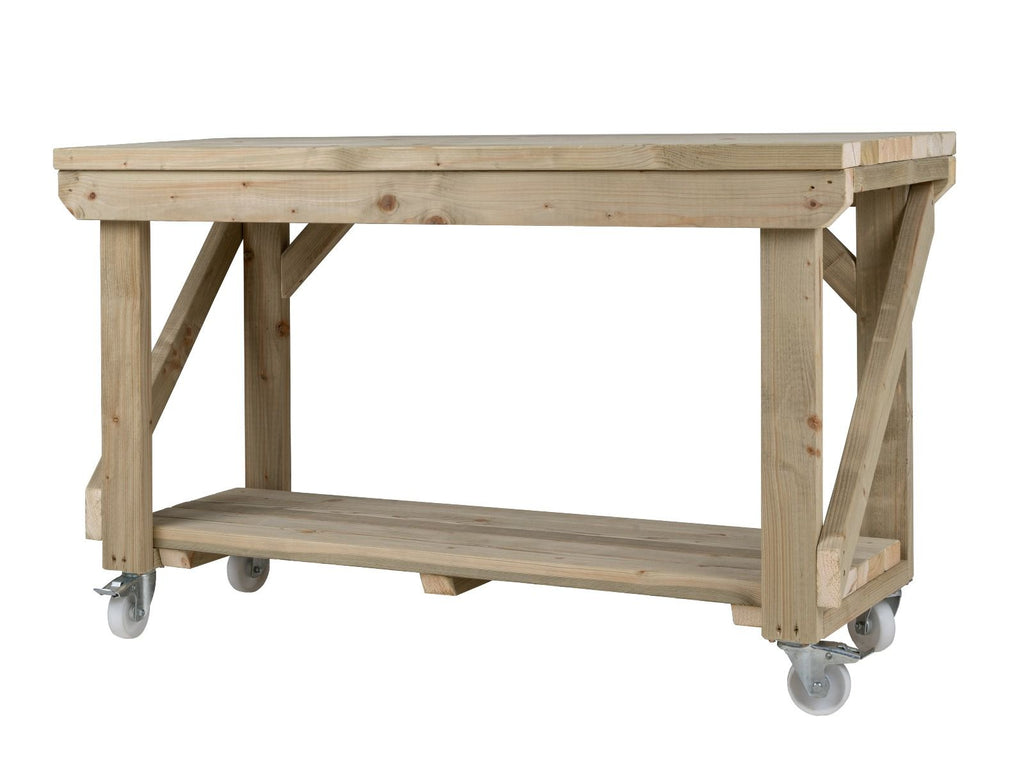 Indoor/outdoor workbench, pressure treated bench with wheels
