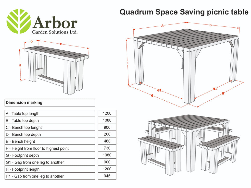 QUADRUM Picnic Table With 4 Benches