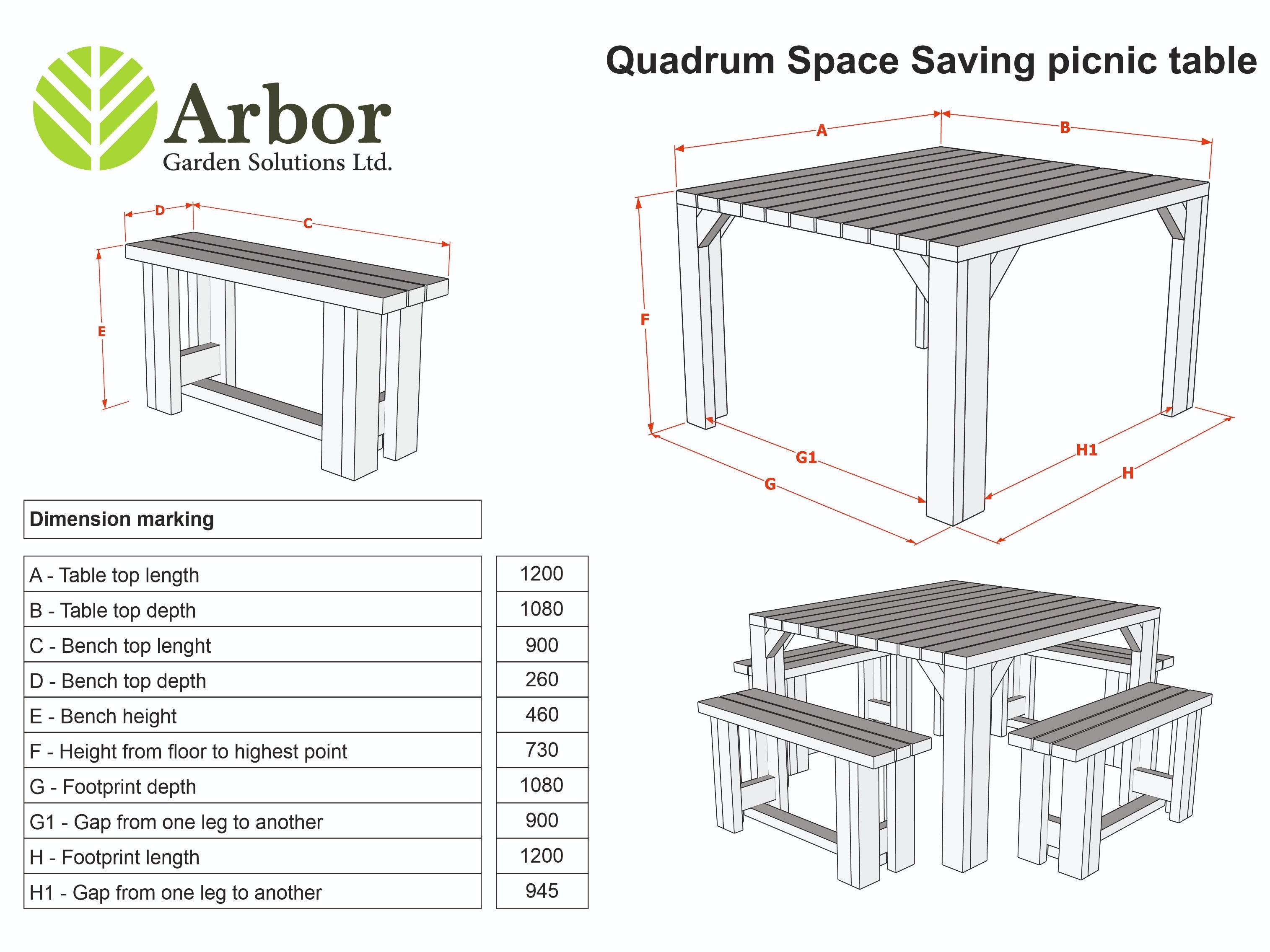 QUADRUM Picnic Table With 4 Benches