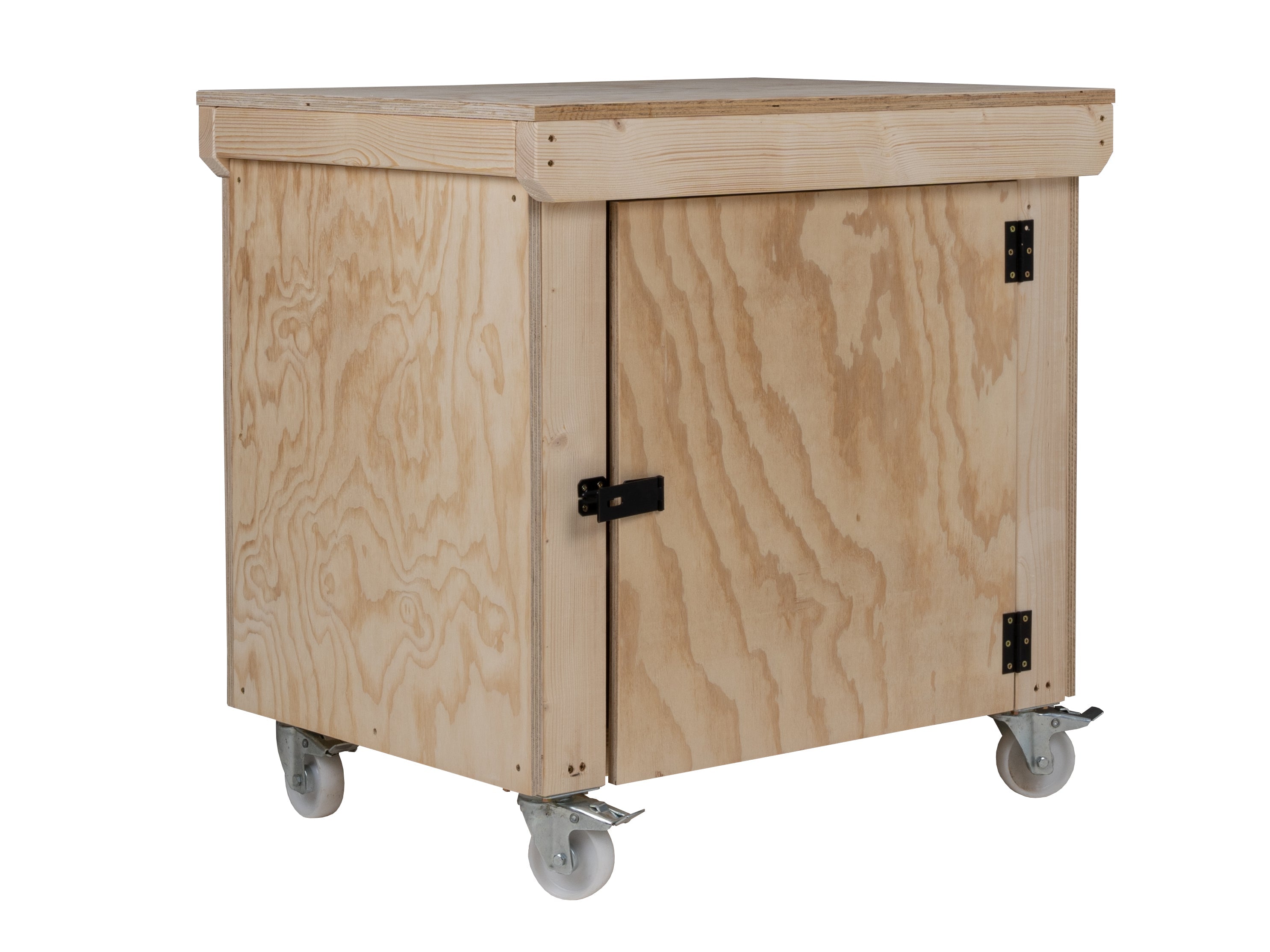 Wooden Plywood Top Workbench With Lockable Cupboard (V.9) With Wheels