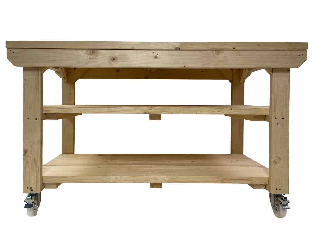 Rotem Wooden Kiln-Dry Workbench Depth-3ft With Wheels and Double Shelf