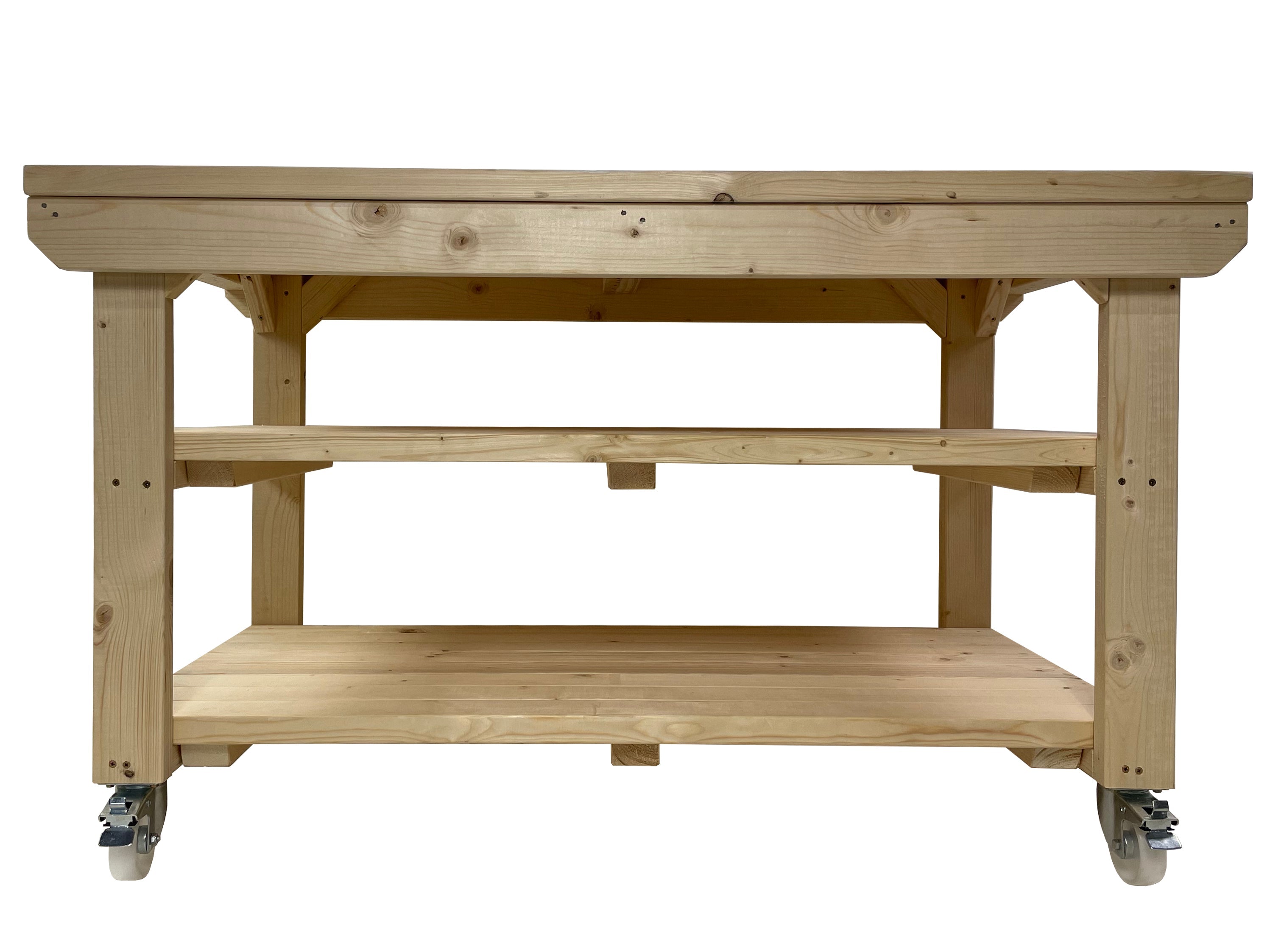 Rotem Wooden Kiln-Dry Workbench Depth-3ft With Wheels and Double Shelf