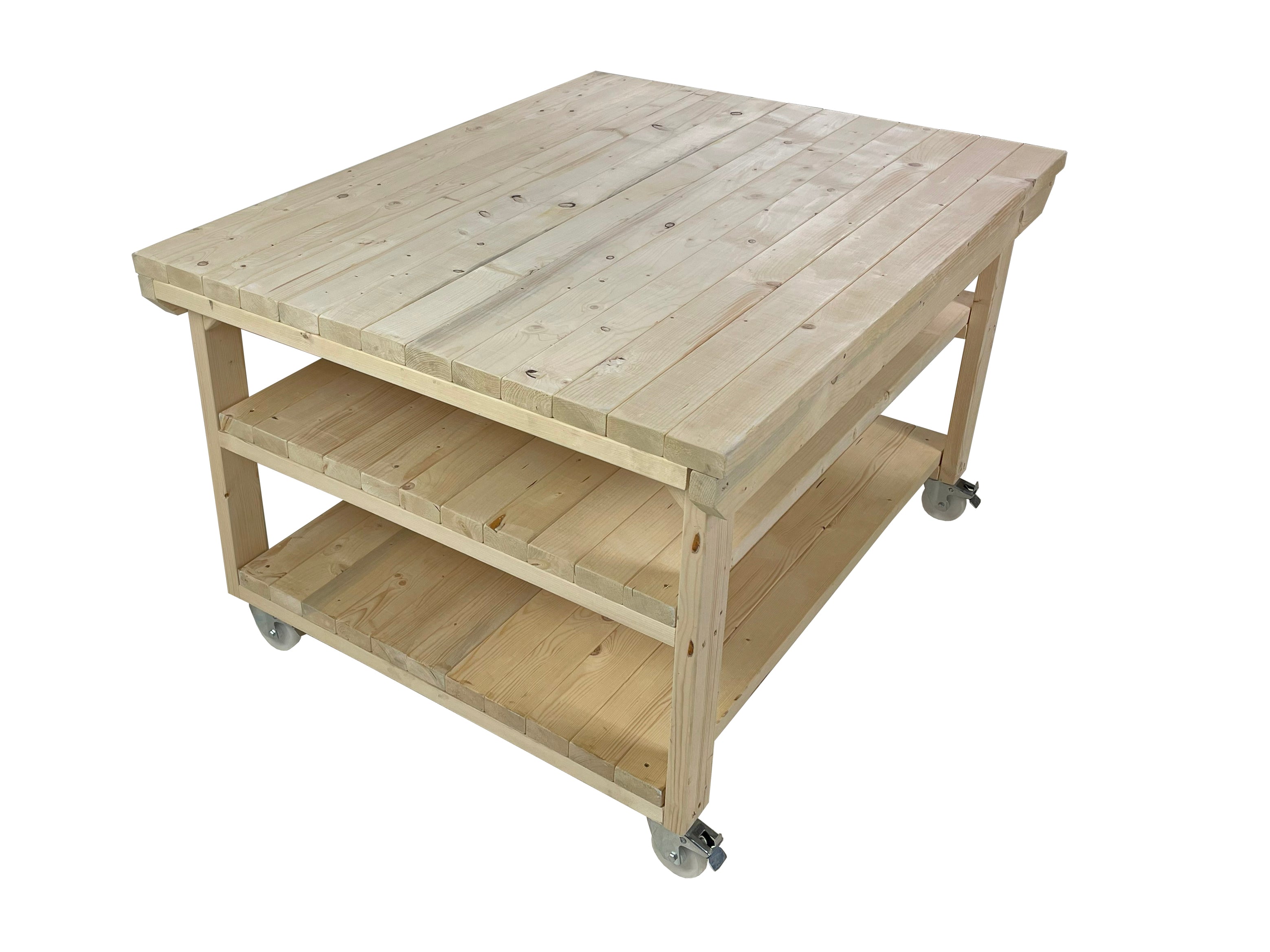 Rotem Wooden Kiln-Dry Workbench Depth-4ft With Wheels and Double Shelf