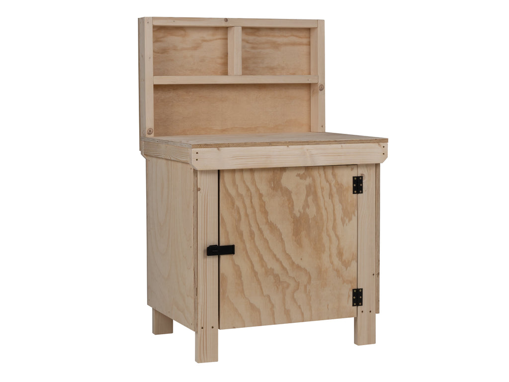 Wooden Plywood Top Workbench With Lockable Cupboard (V.9) With back panel, Double Shelf