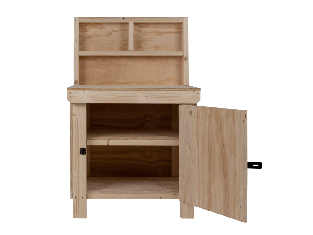Wooden Plywood Top Workbench With Lockable Cupboard (V.9) With back panel, Double Shelf