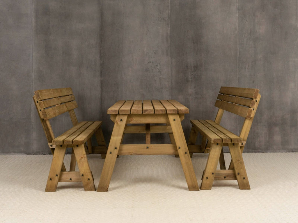 Victoria Picnic Table and Benches Set With Backrest - Rustic Finish