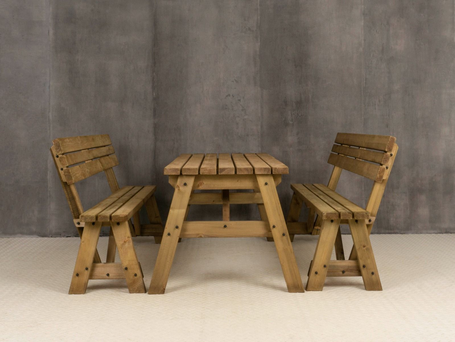 Victoria Picnic Table and Benches Set With Backrest - Rustic Finish