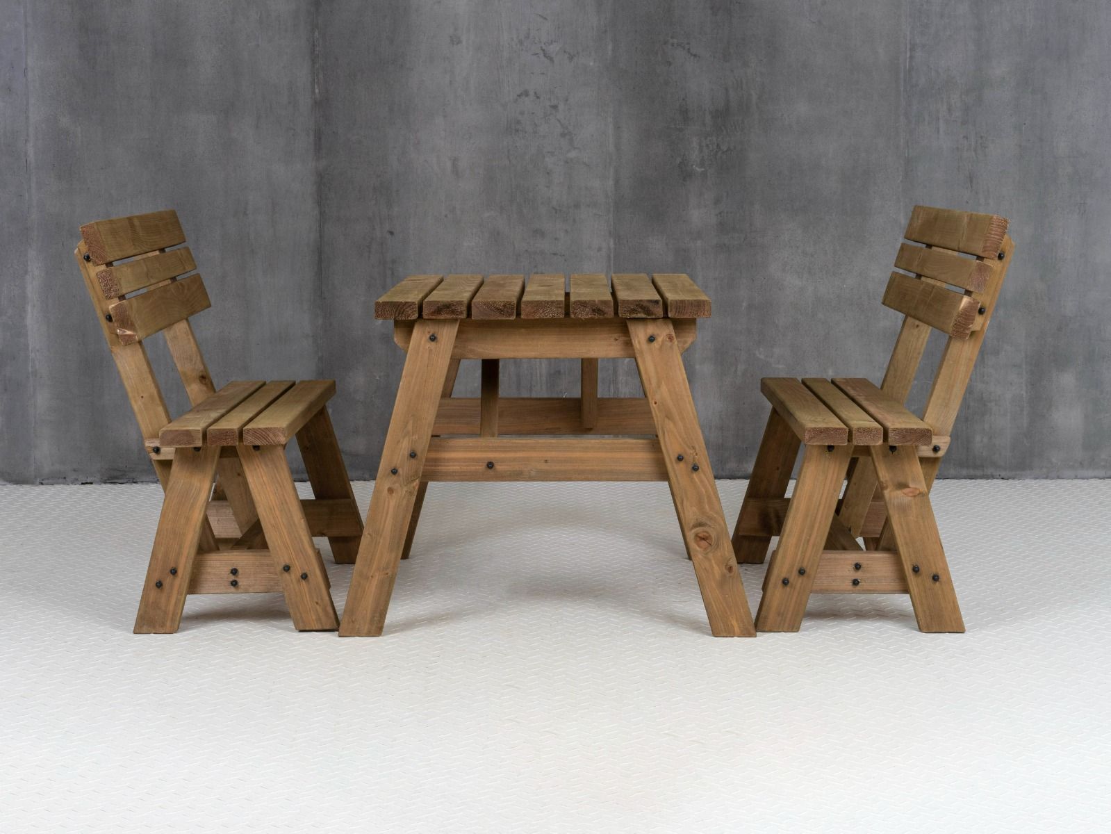 Victoria Picnic Table and Benches Set With Backrest - Rustic Finish