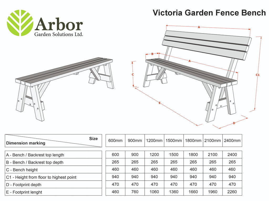 Victoria Rounded Garden Fence Bench with Backrest - Rustic Finish