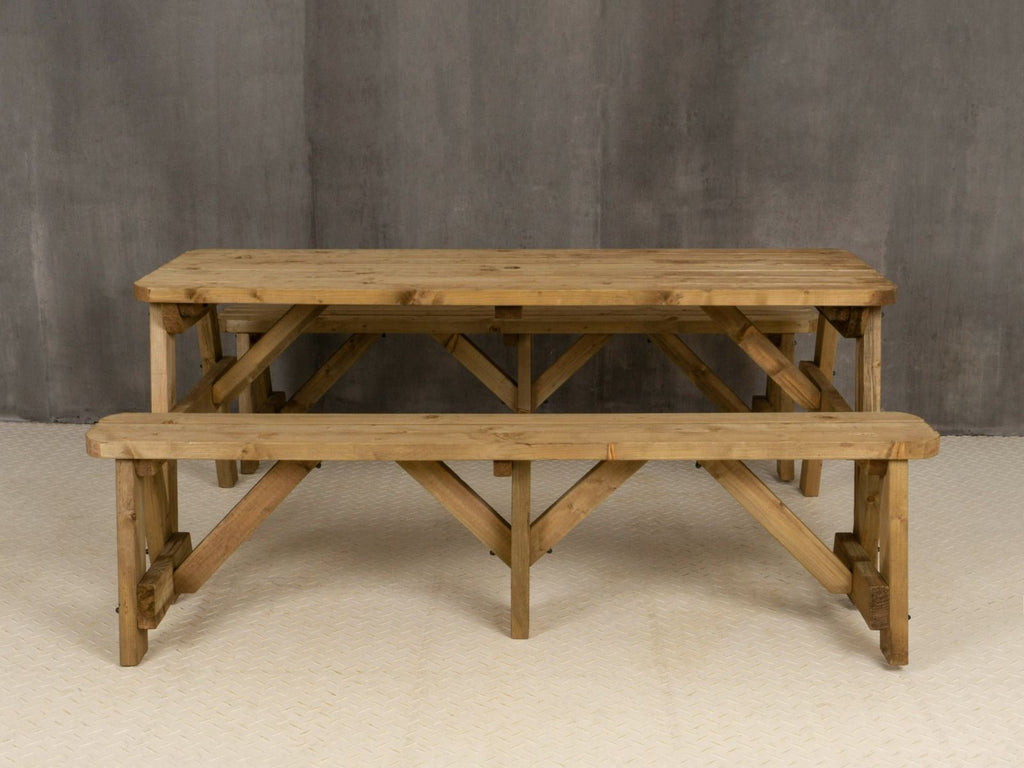 Victoria Rounded Picnic Table and Benches Set - Rustic Finish