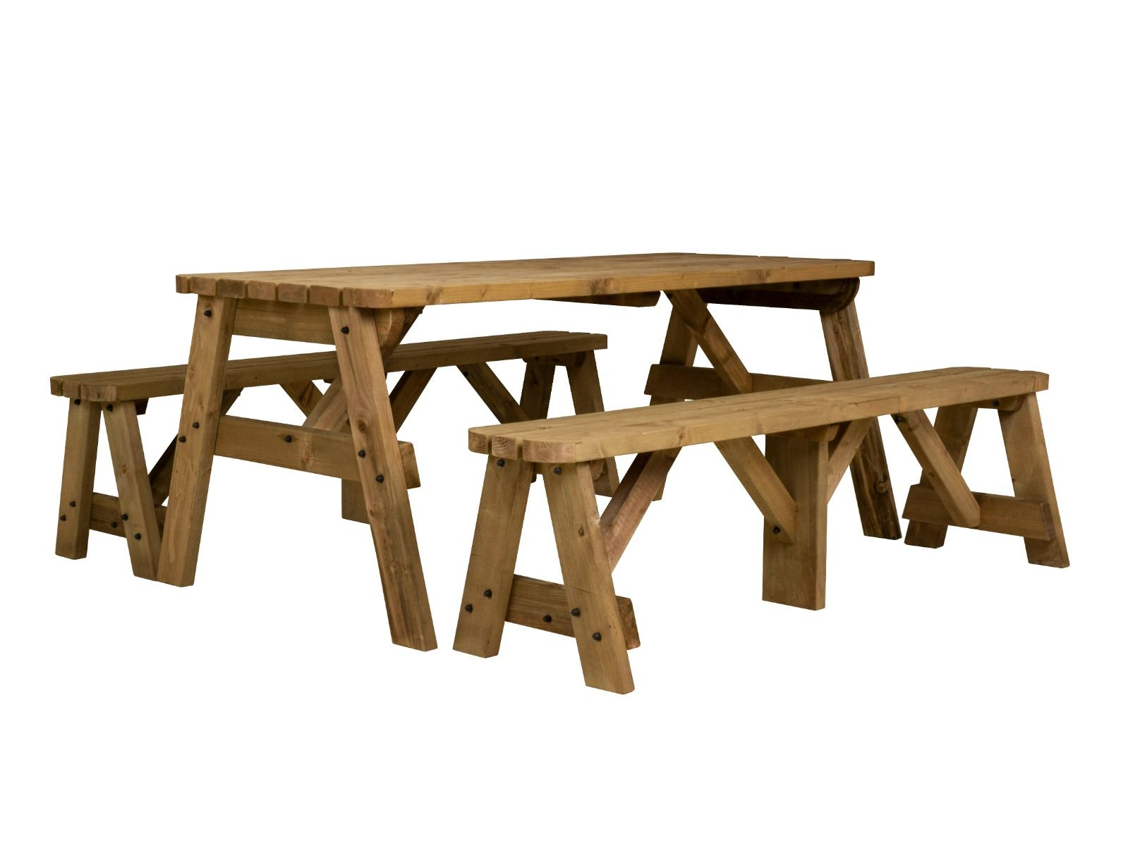 Victoria Rounded Picnic Table and Benches Set - Rustic Finish