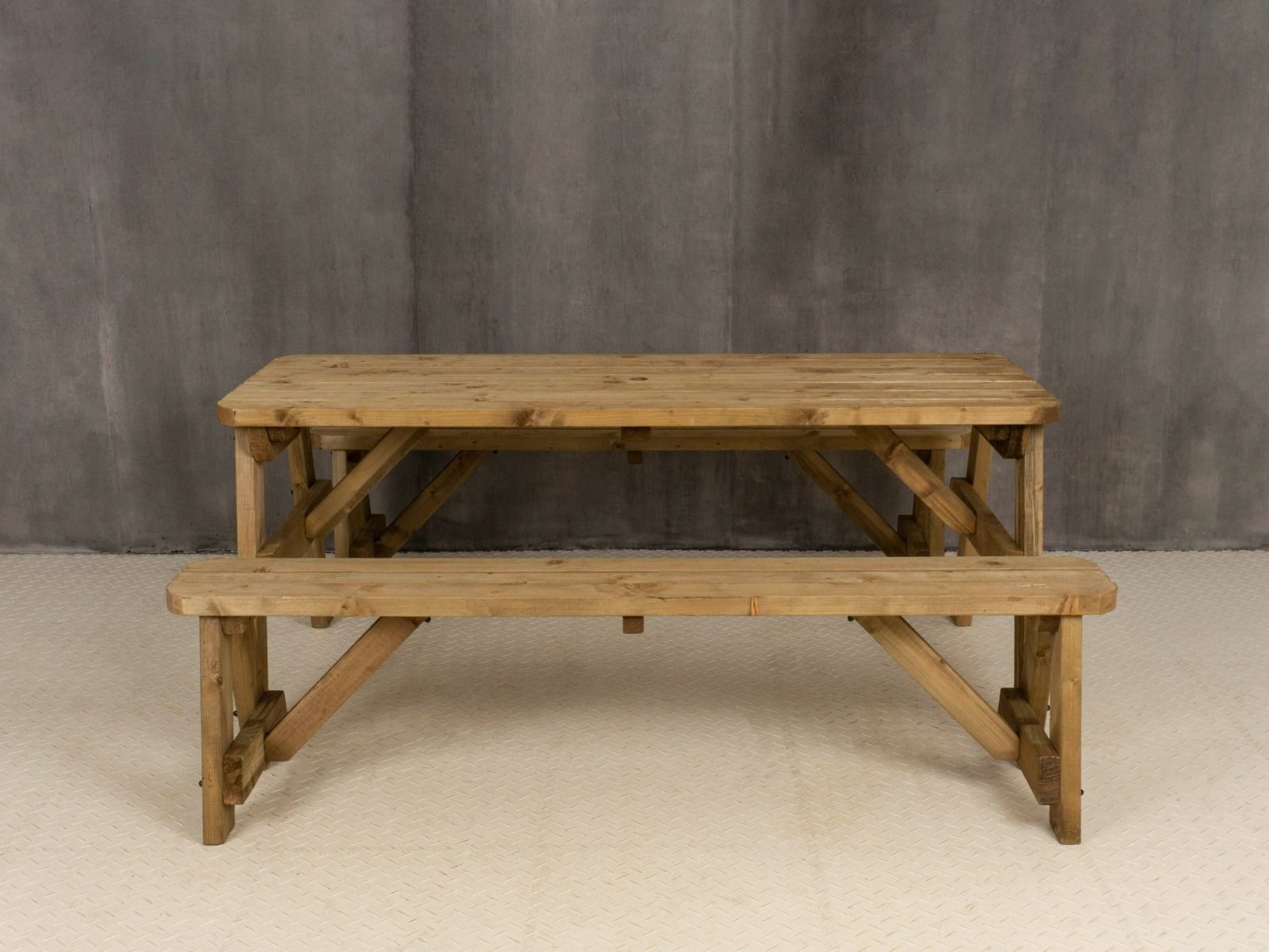 Victoria Rounded Picnic Table and Benches Set - Rustic Finish
