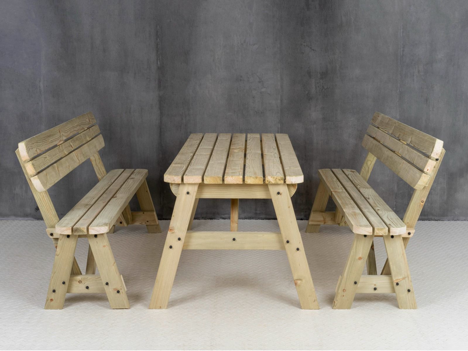 Victoria Rounded Picnic Table Benches Set With Backrest