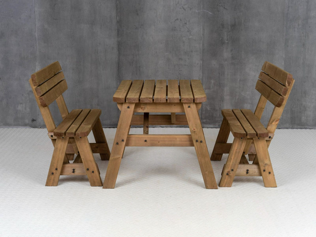 Victoria Rounded Picnic Table and Benches Set With Backrest - Rustic Finish