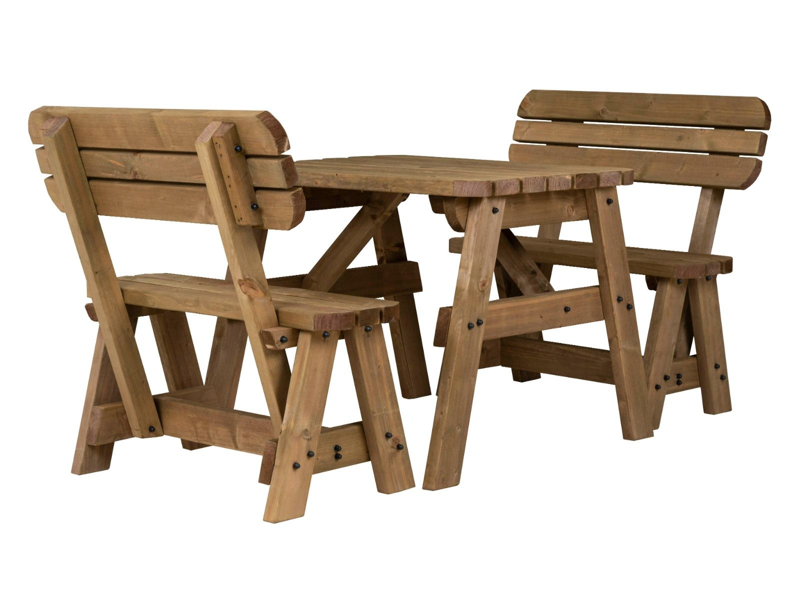 Victoria Rounded Picnic Table and Benches Set With Backrest - Rustic Finish