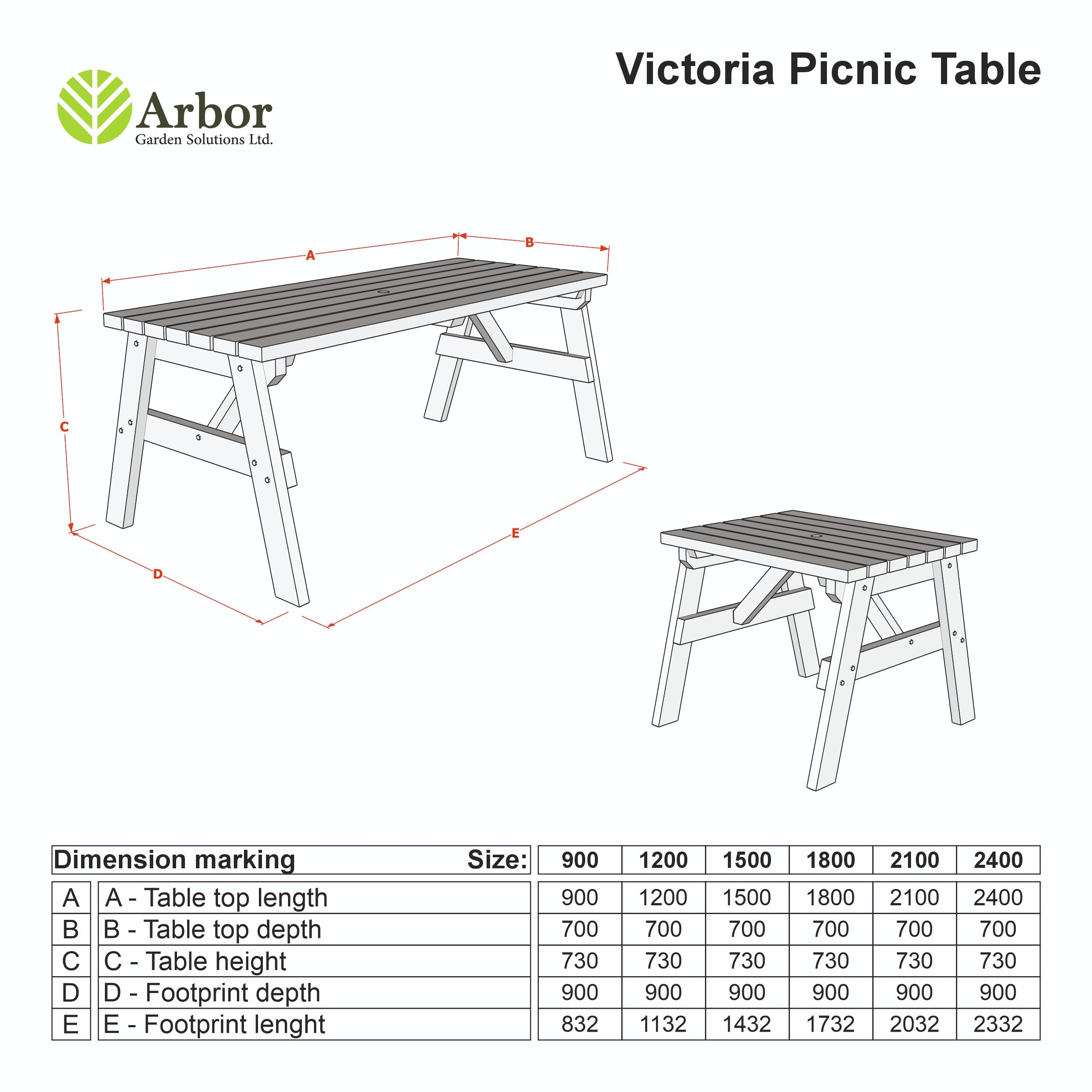 Victoria Rounded Wooden Garden Table, Outdoor Picnic Dining Desk - Rustic Finish