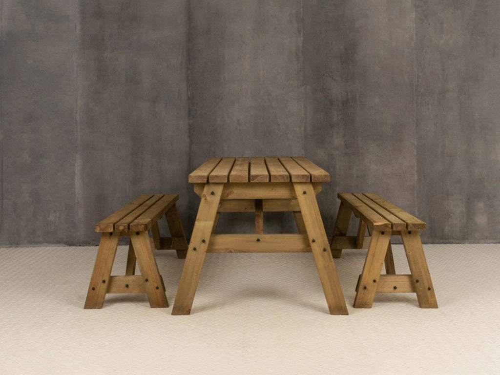 Victoria Space Saving Picnic Table and Benches Set - Rustic Finish