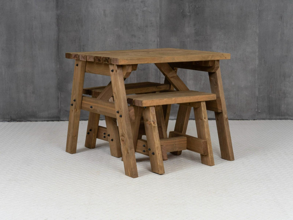 Victoria Space Saving Picnic Table and Benches Set - Rustic Finish
