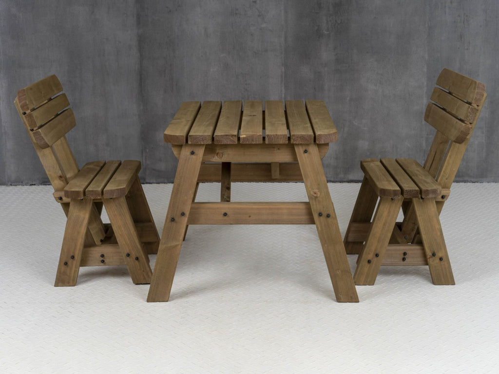 Victoria Space Saving Rounded Picnic Table and Bench Set With Backrest - Rustic Finish