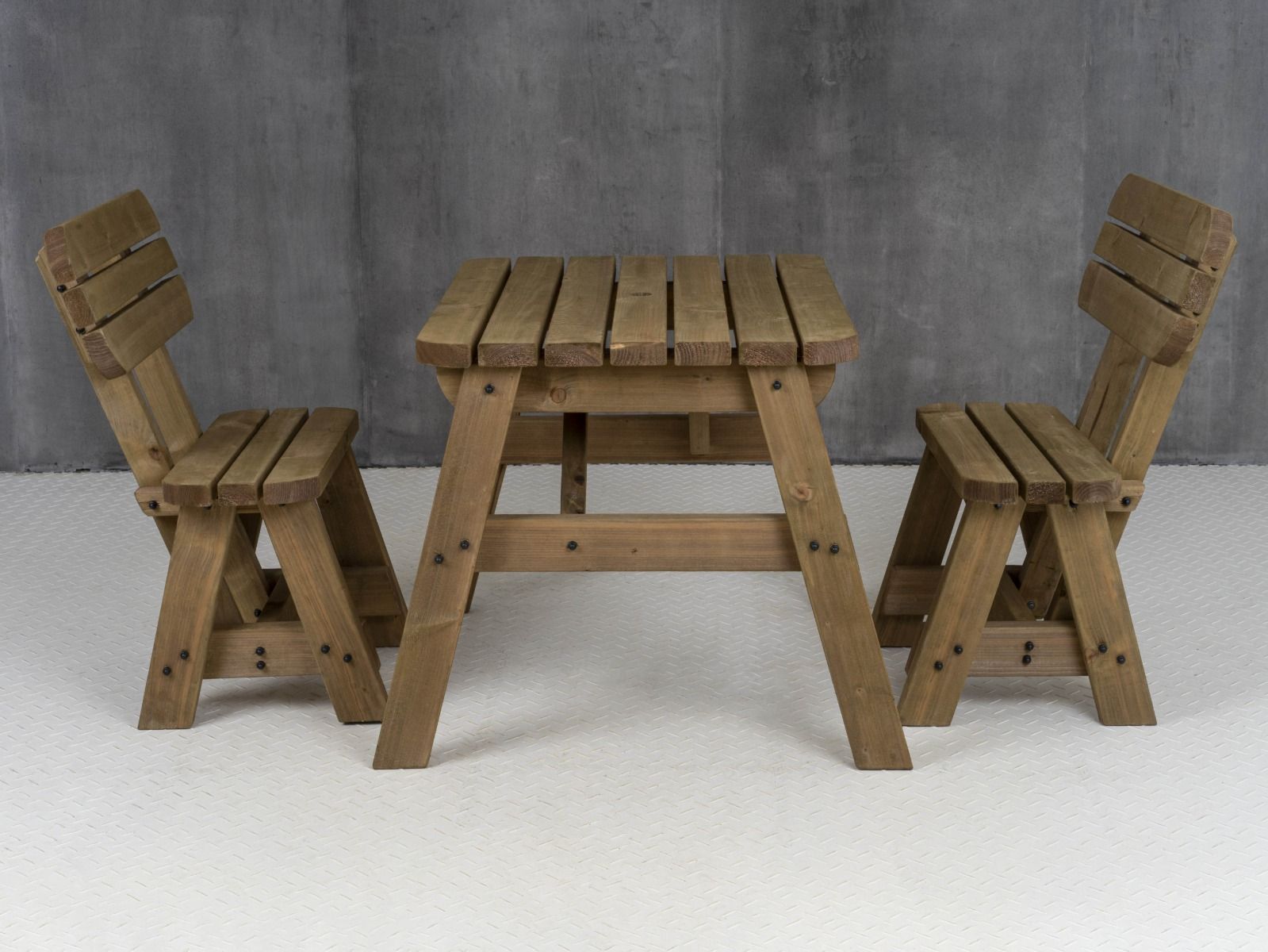 Victoria Space Saving Rounded Picnic Table and Bench Set With Backrest - Rustic Finish