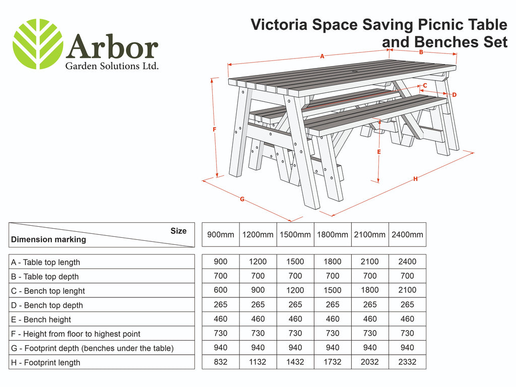 Victoria Rounded Space Saving Picnic Table and Benches Set