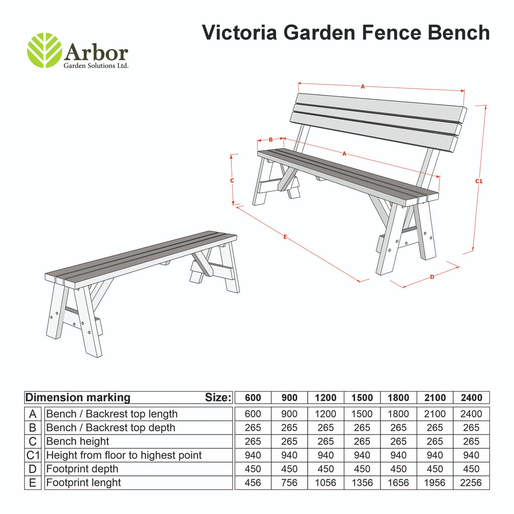 Victoria Wooden Garden Rounded Bench, Outdoor Fence Seat