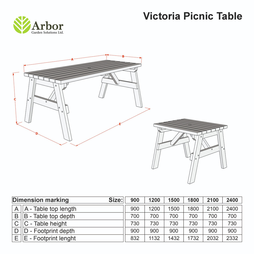 Victoria Wooden Garden Table, Outdoor Picnic Dining Desk
