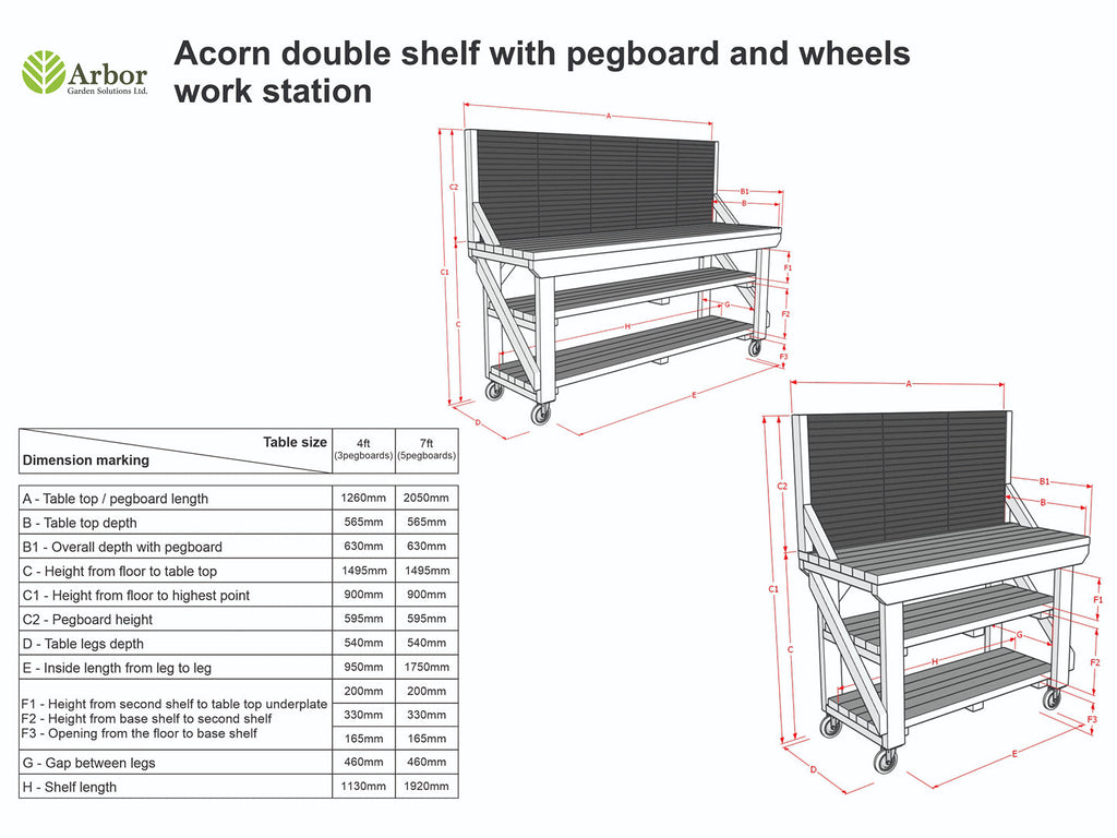 Wooden Kiln-dry Workbench With Peg Board with Double Shelf