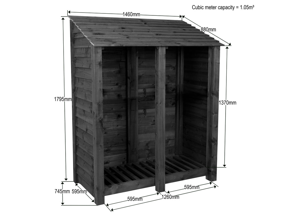 Wooden Log Store W-146cm, H-126cm or 180cm, D-88cm