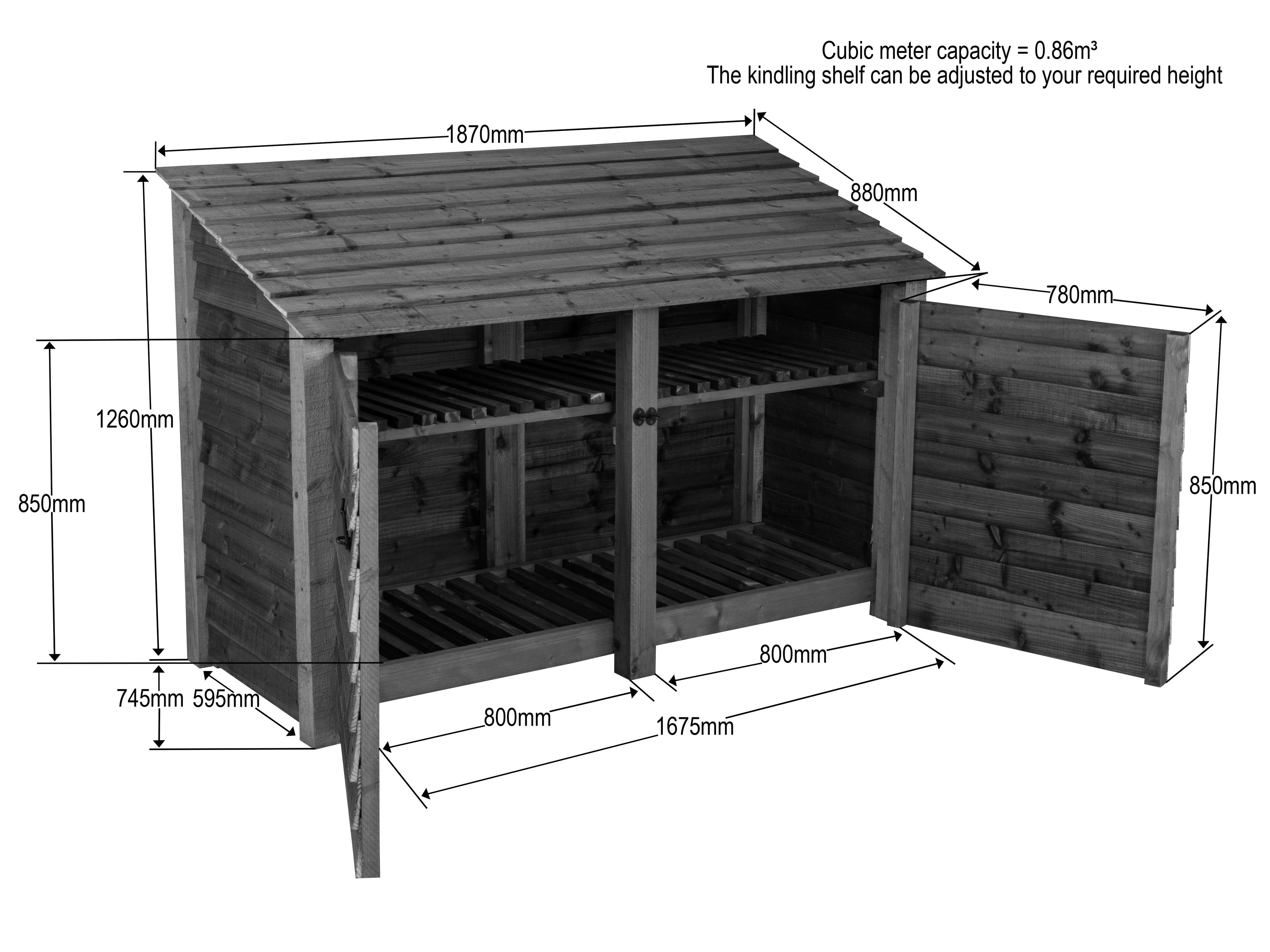 Wooden Garden Tool Storage with Shelf W-187cm, H-126cm or 180cm, D-88cm - Brown Finish