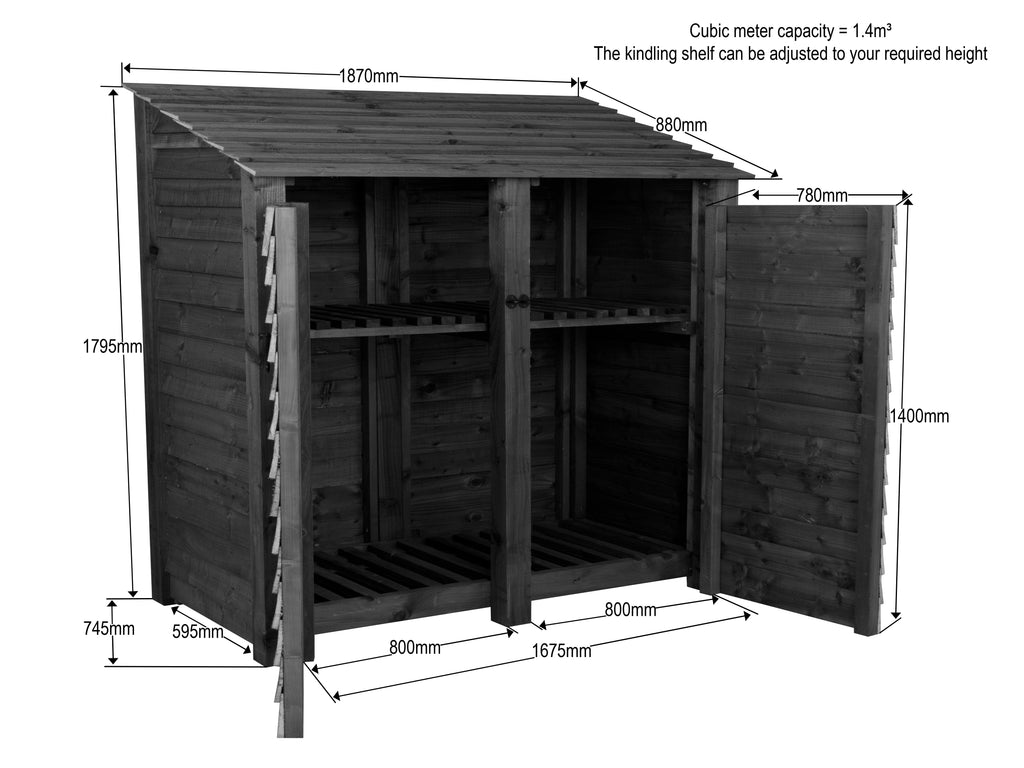 Wooden Garden Tool Storage with Shelf W-187cm, H-126cm or 180cm, D-88cm - Brown Finish