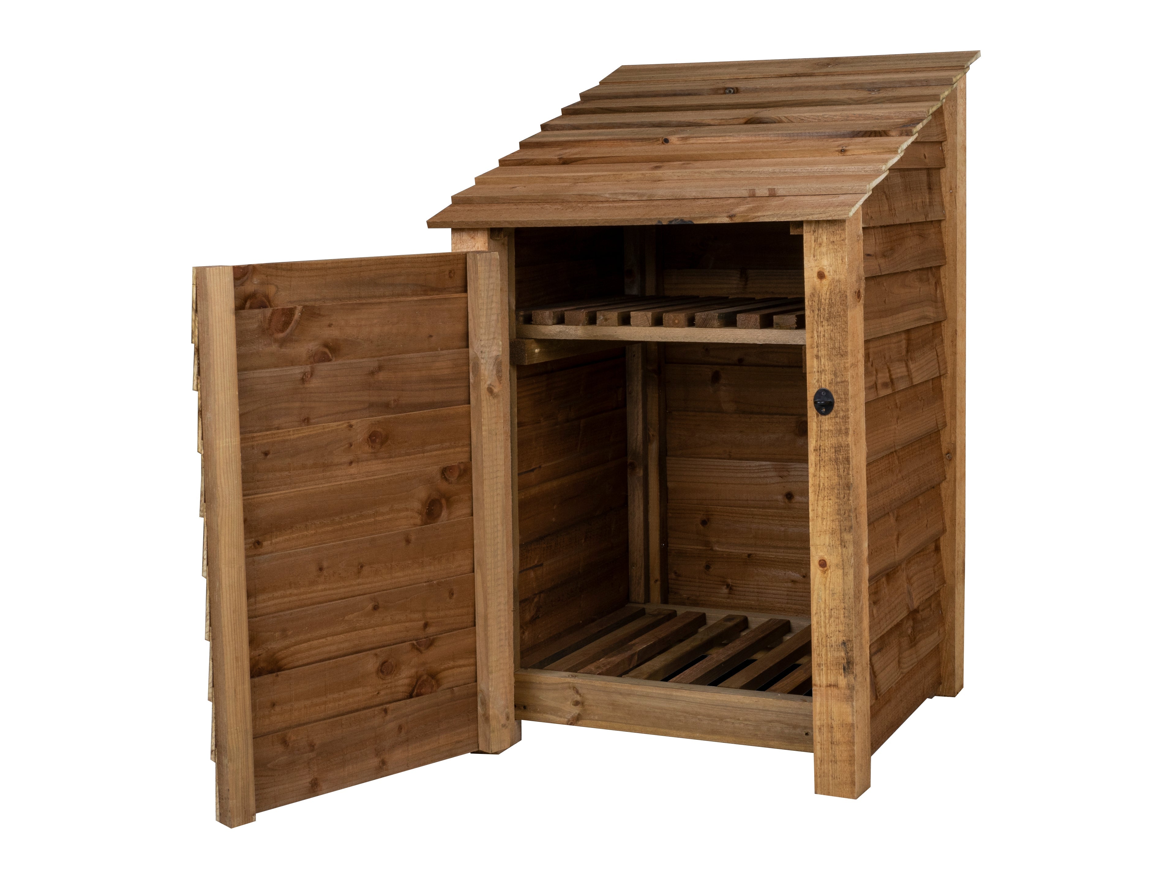 Wooden Log Store with Door and Shelf W-79cm, H-126cm or 180cm, D-88cm - Brown Finish