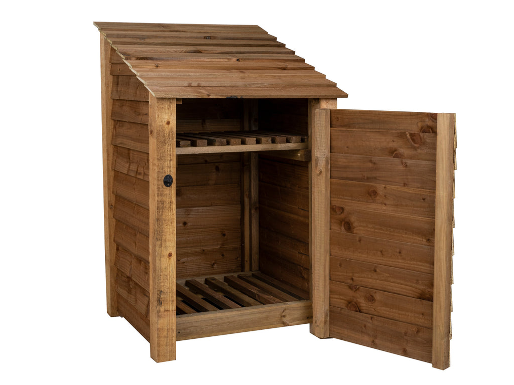 Wooden Log Store with Door and Shelf W-79cm, H-126cm or 180cm, D-88cm - Brown Finish