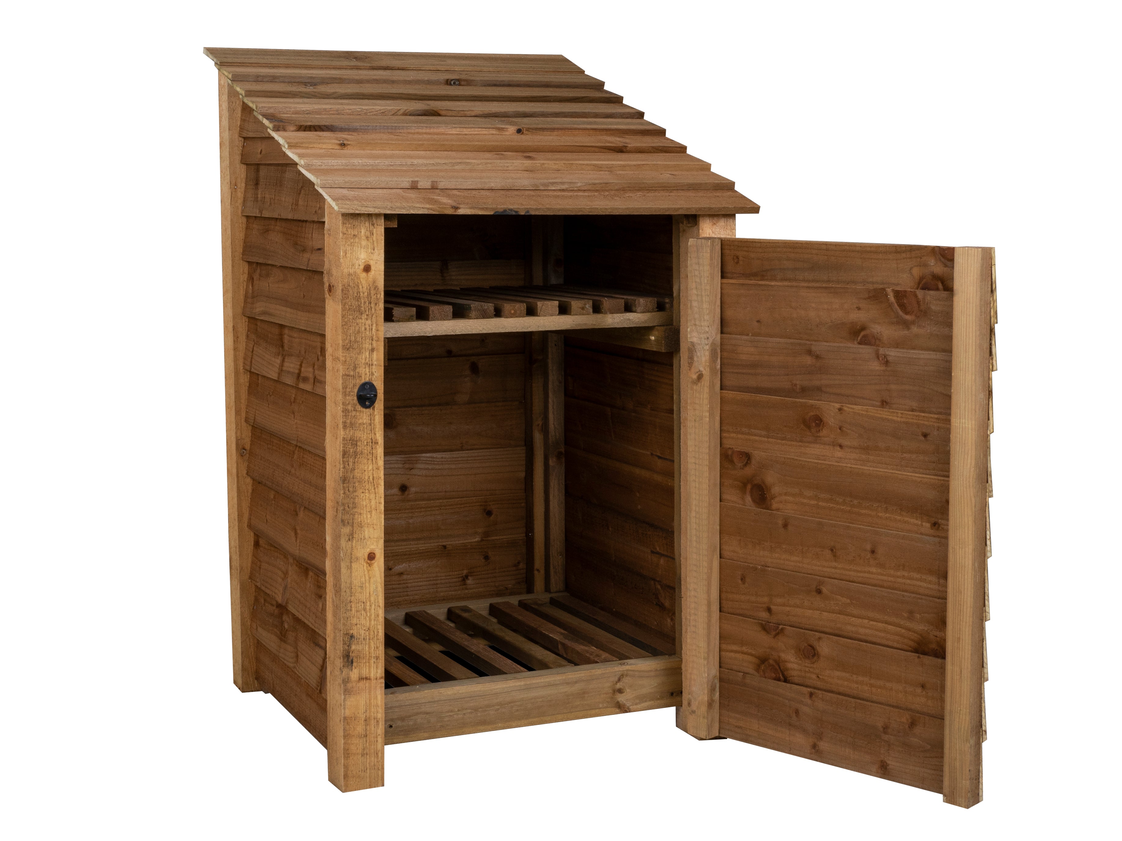 Wooden Log Store with Door and Shelf W-79cm, H-126cm or 180cm, D-88cm - Brown Finish