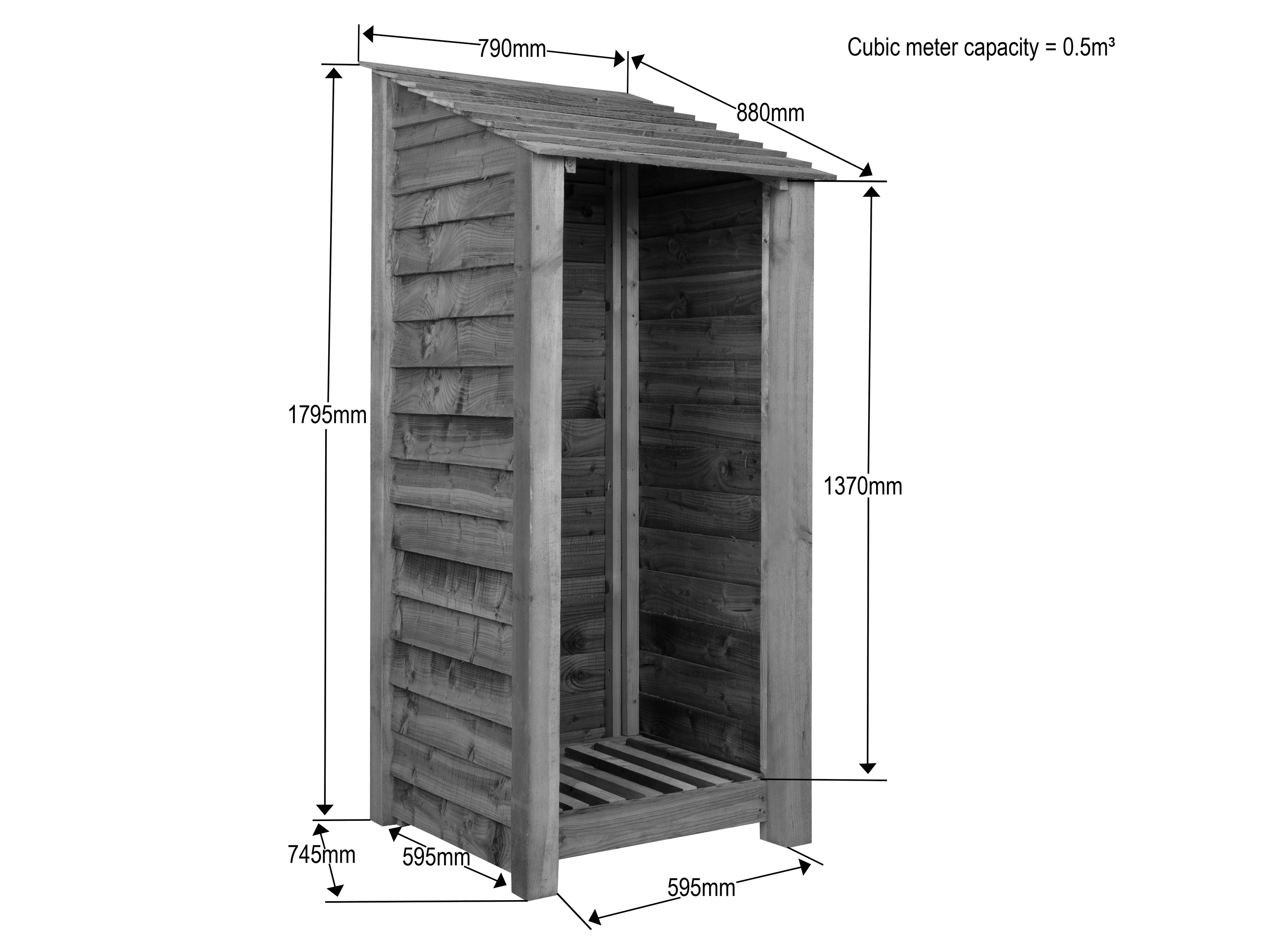 Slatted wooden log store W-79cm, H-126cm or 180cm, D-88cm - Brown Finish