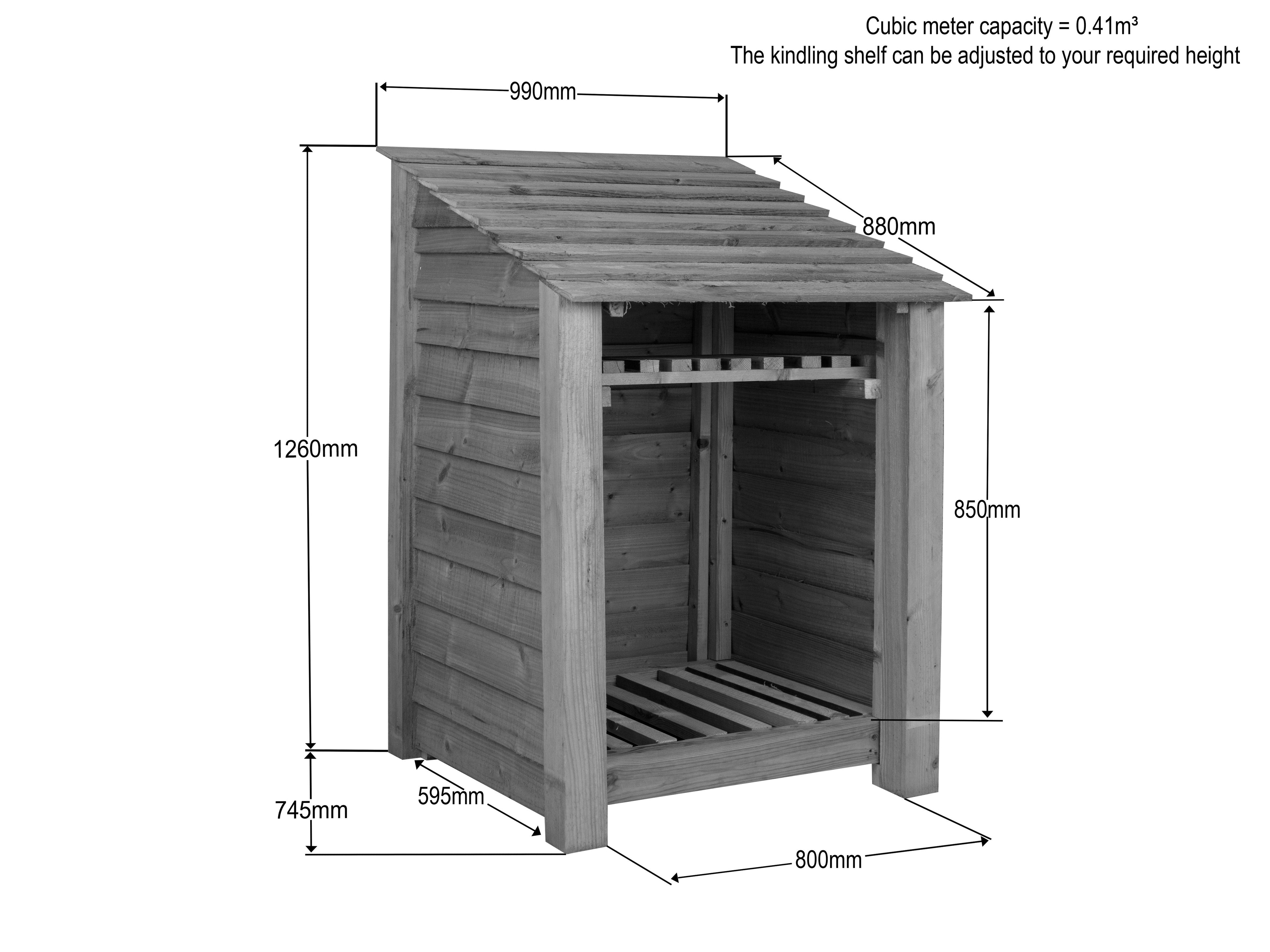 Wooden Premium Tongue/Groove Log Store with Shelf (W-99cm, H-126cm or H-180cm, D-88cm)