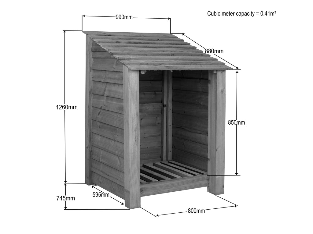 Slatted Wooden Log Store W-99cm, H-126cm Or 180cm, D-88cm