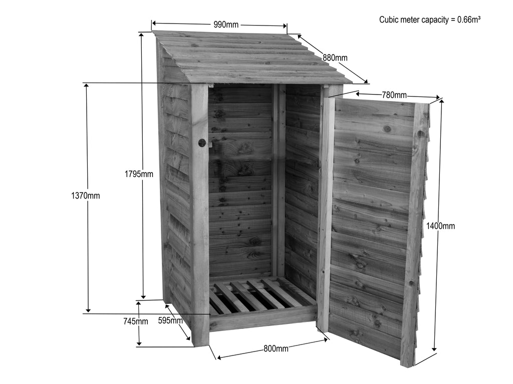Wooden Garden Tool Storage W-99cm, H-126cm or 180cm, D-88cm - Brown Finish