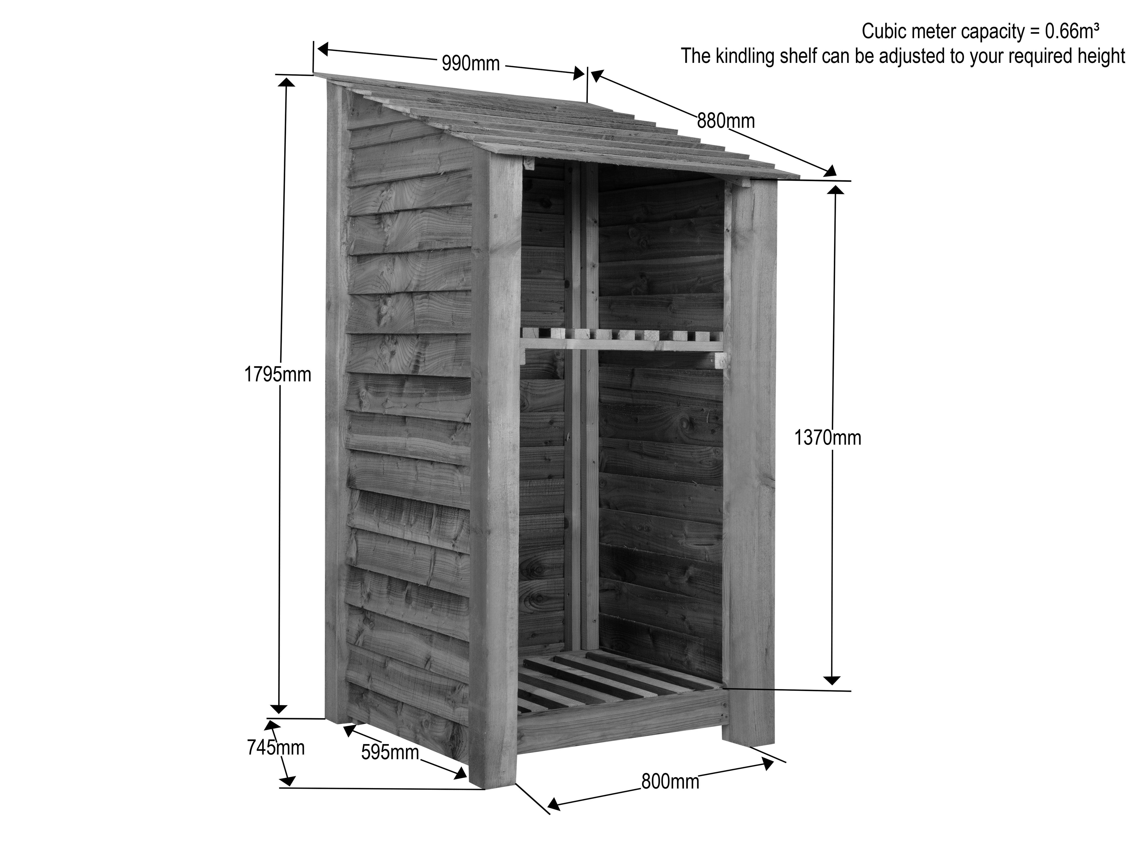 Wooden Log Store with Shelf W-99cm, H-126cm Or 180cm, D-88cm - Brown Finish