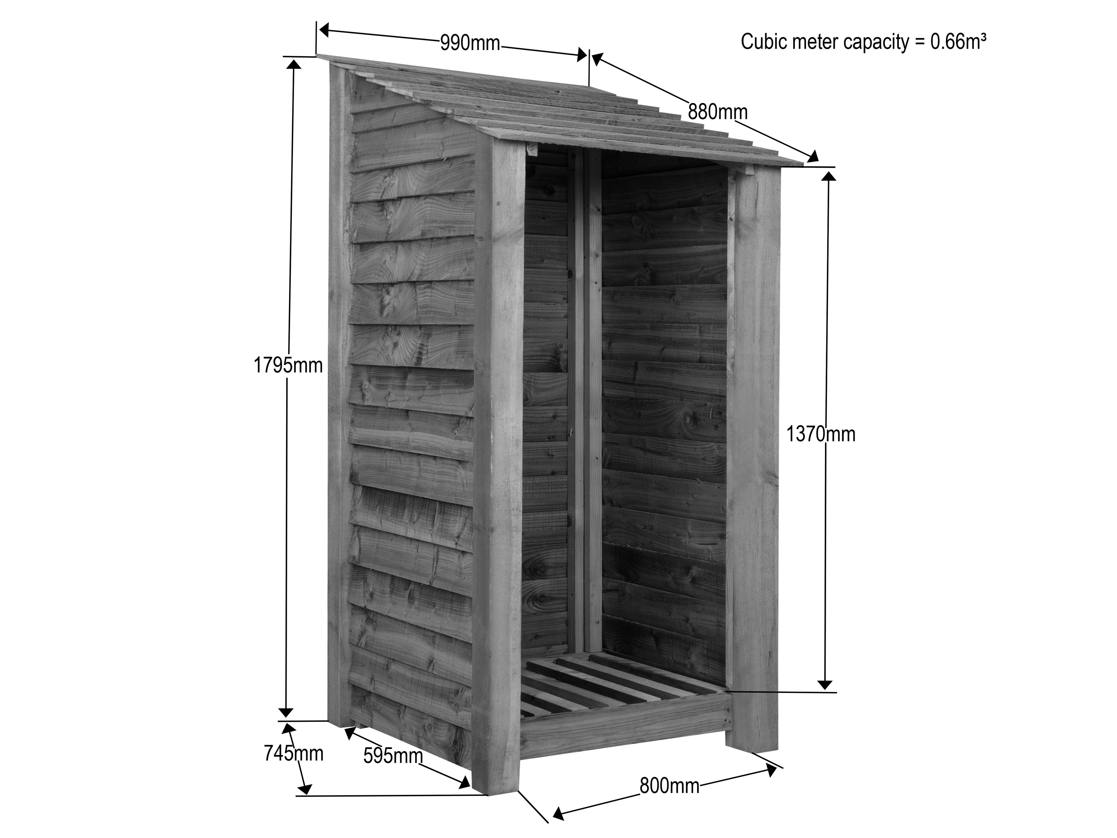Wooden Premium Tongue/Groove Log Store (W-99cm, H-126cm or H-180cm, D-88cm)