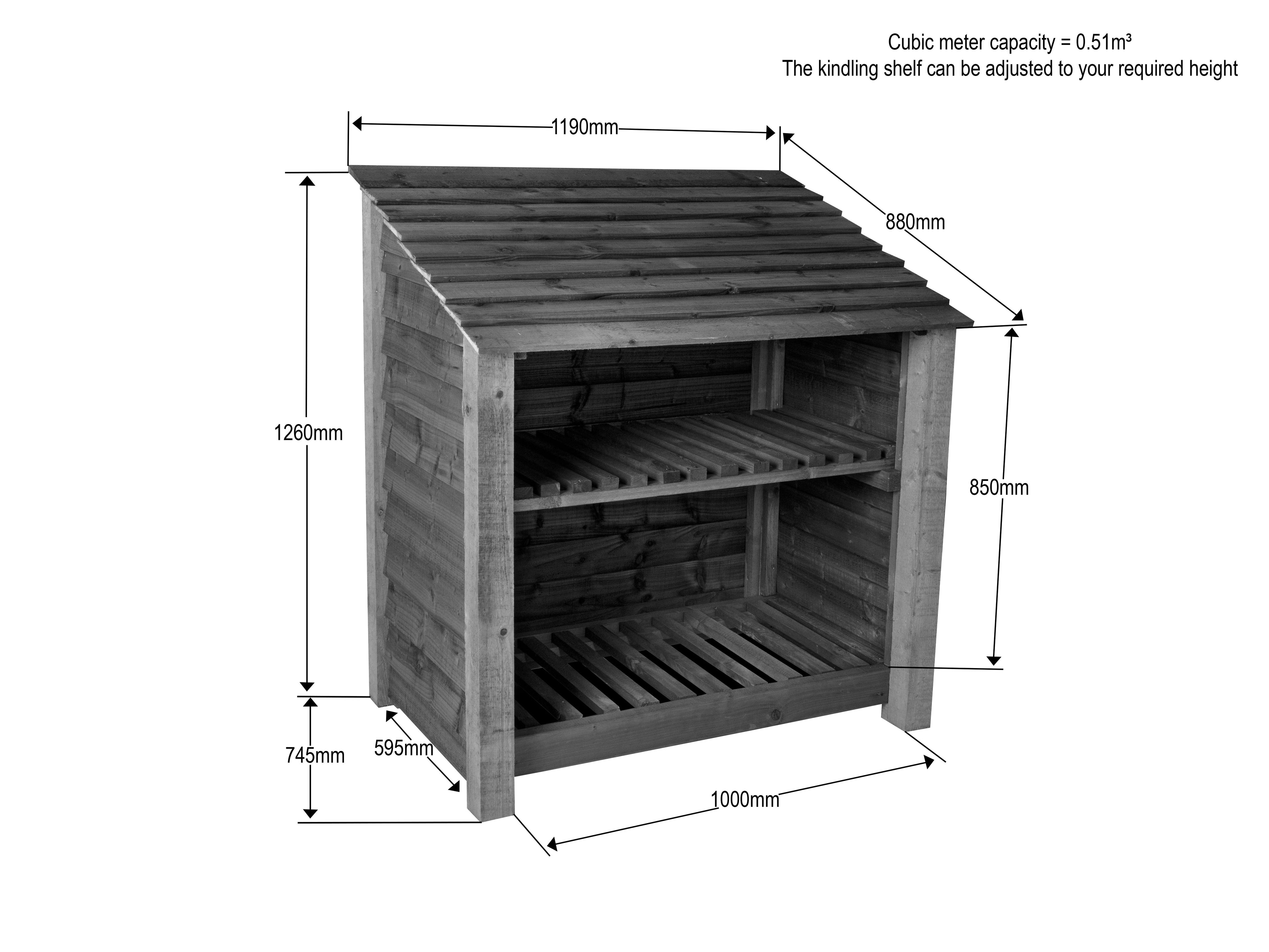 Wooden Log Store with Shelf W-119cm, H-126cm or 180cm, D-88cm - Brown Finish