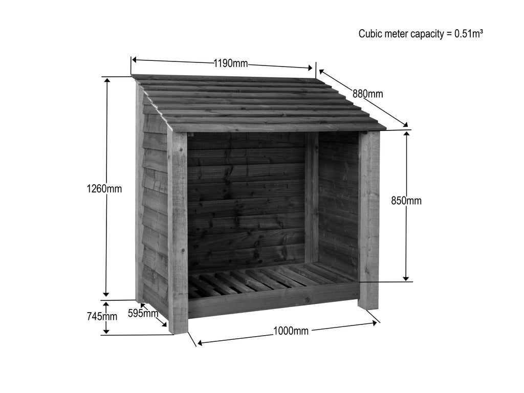 Wooden Log Store W-119cm, H-126cm Or 180cm, D-88cm