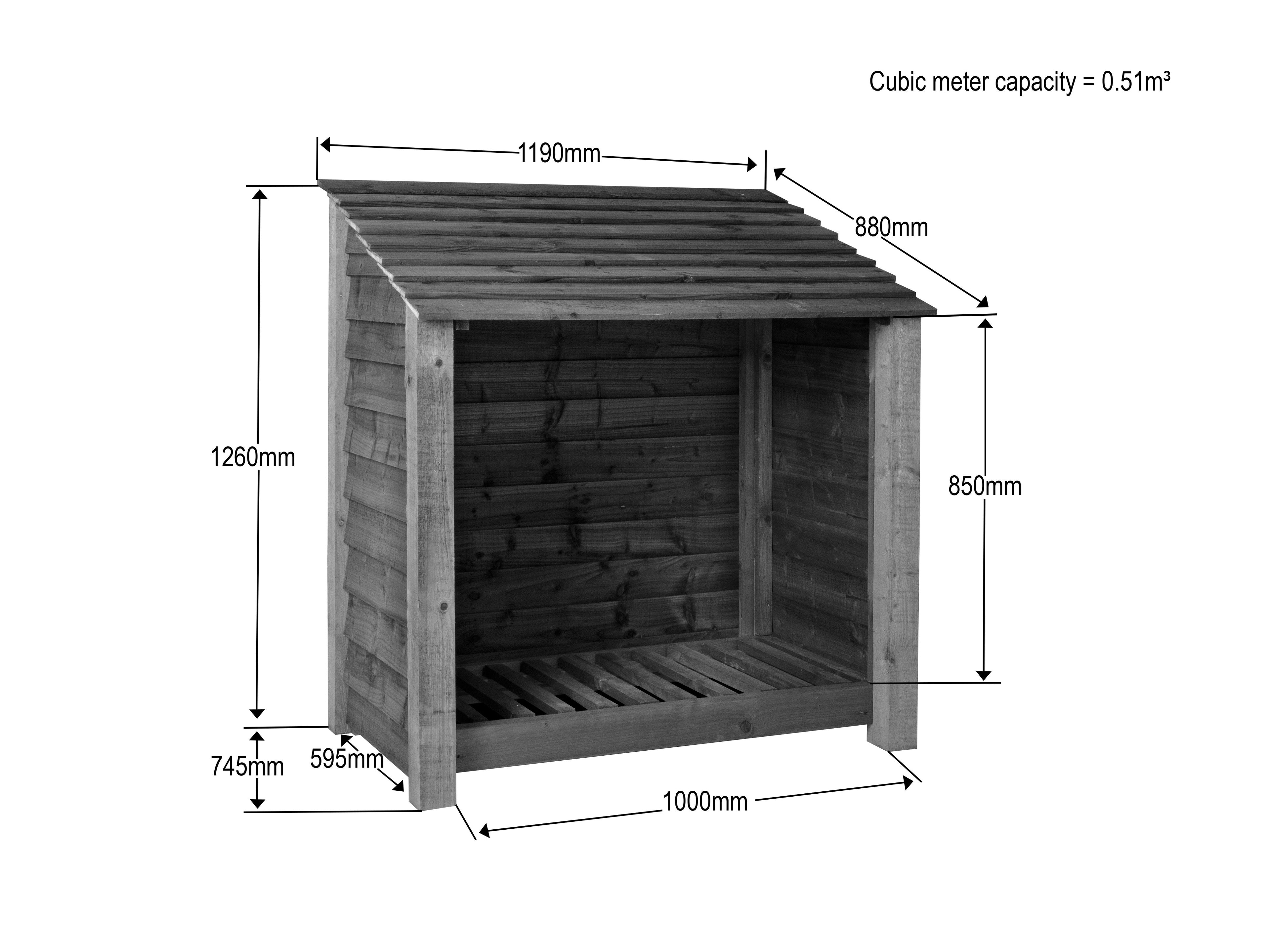 Wooden Log Store W-119cm, H-126cm or 180cm, D-88cm - Brown Finish
