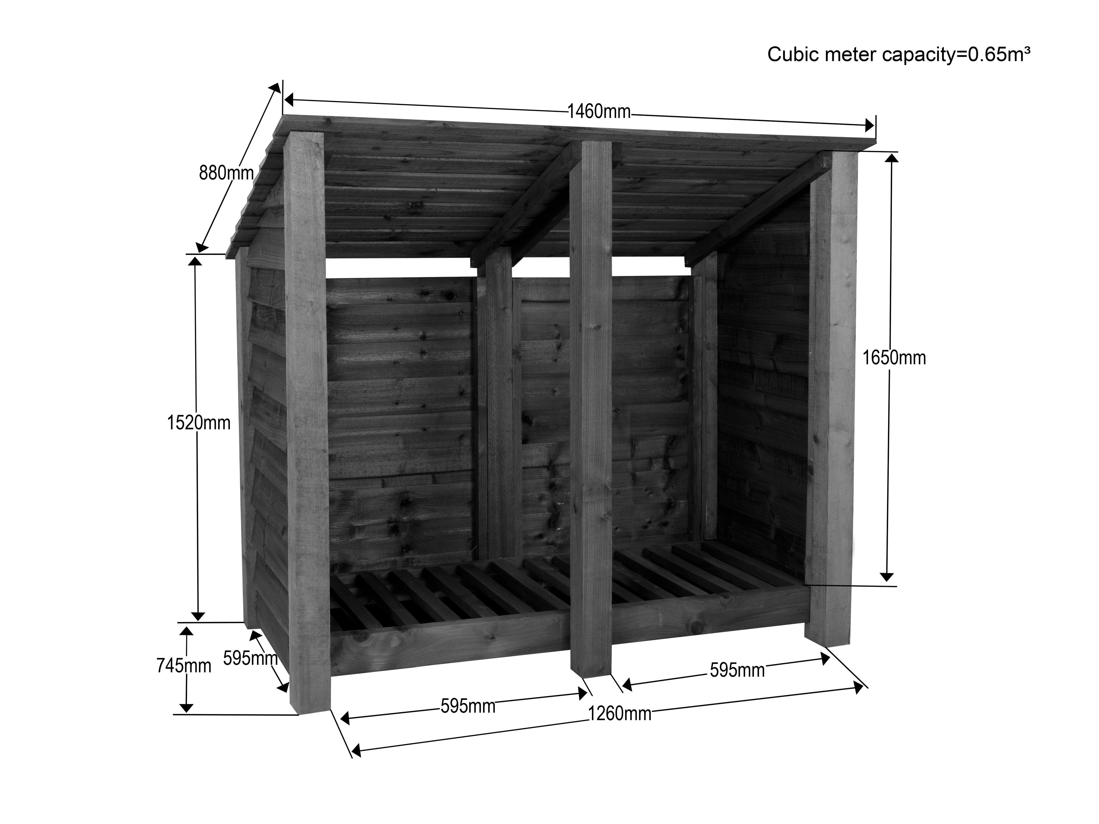 Wooden Log Store (Roof Sloping Back) W-146cm, H-126cm or 180cm, D-88cm - Brown Finish