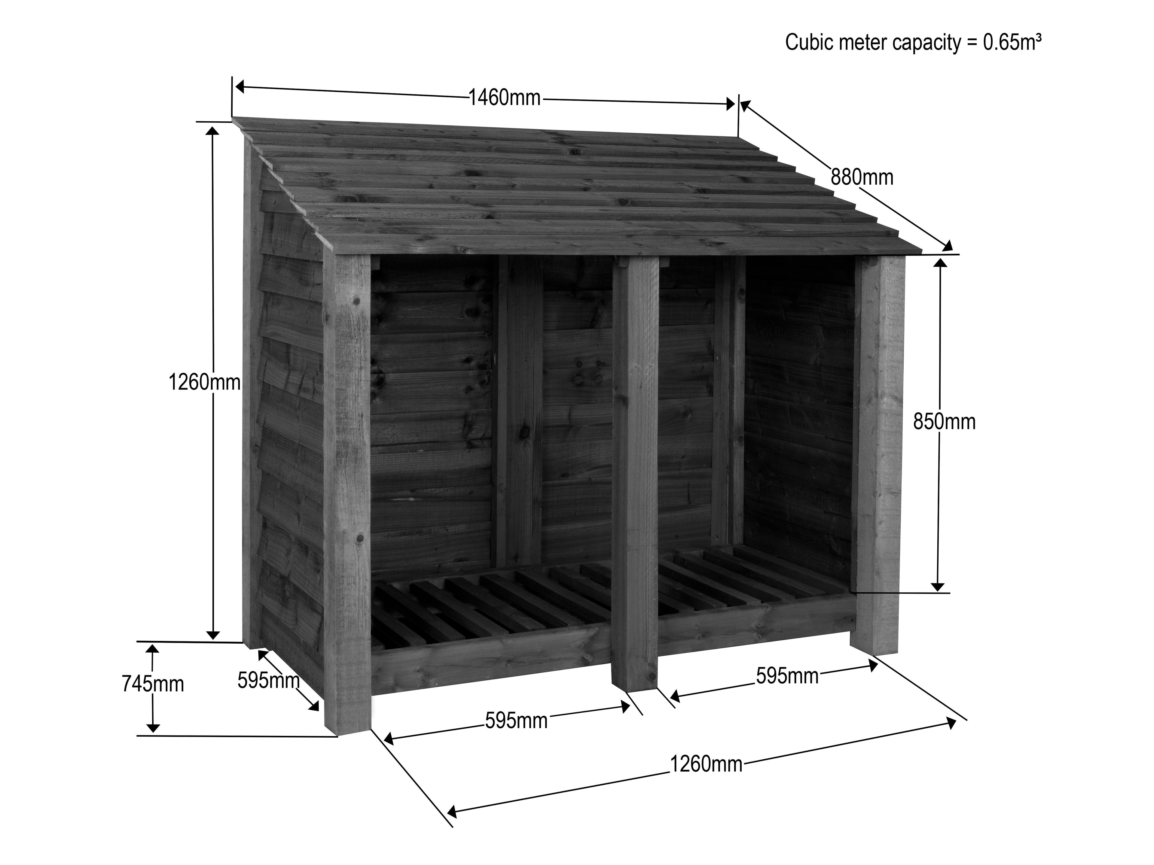 Wooden Log Store W-146cm, H-126cm or 180cm, D-88cm
