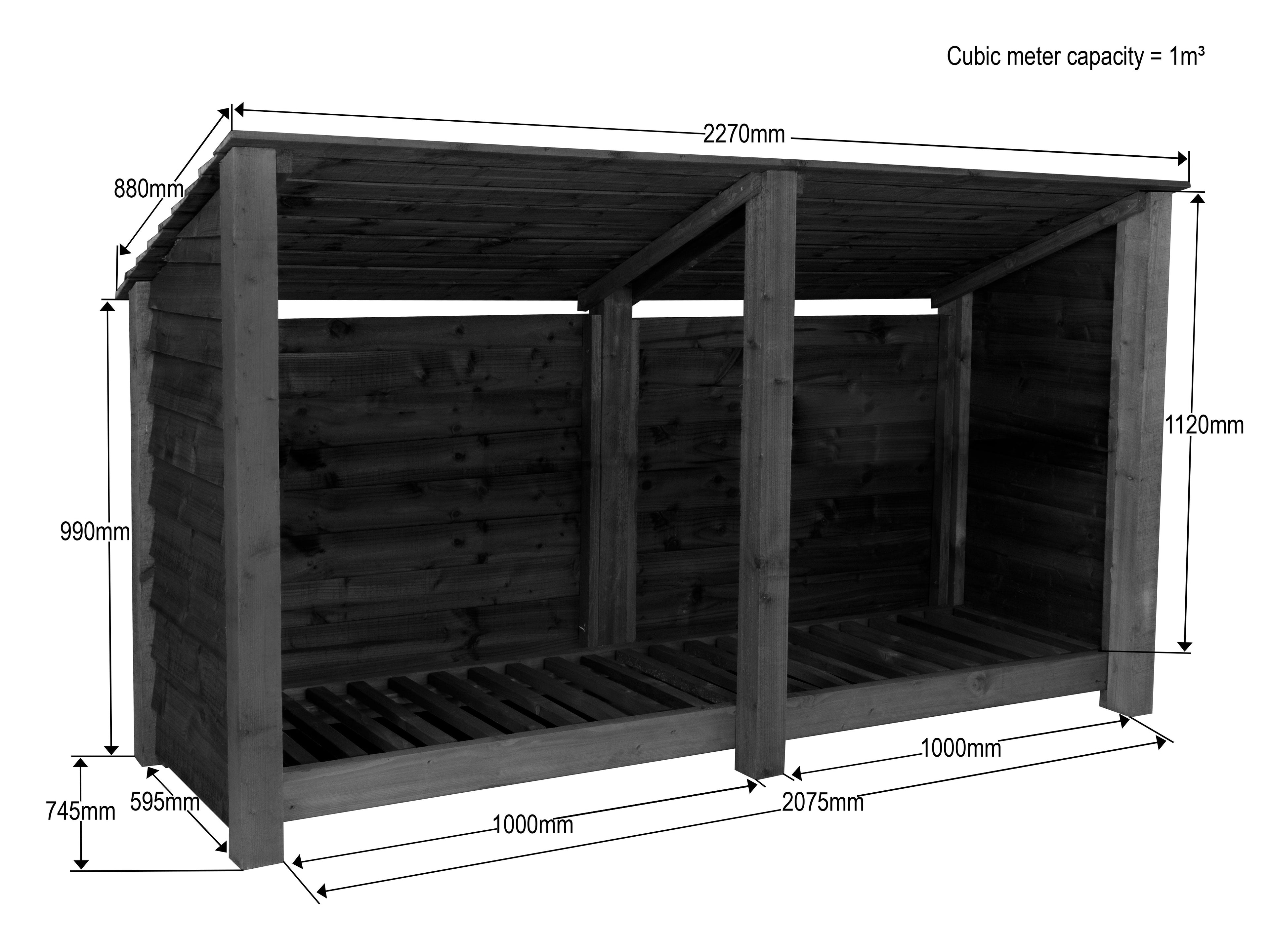 Wooden Log Store (Roof Sloping Back) W-227cm, H-126cm or 180cm, D-88cm