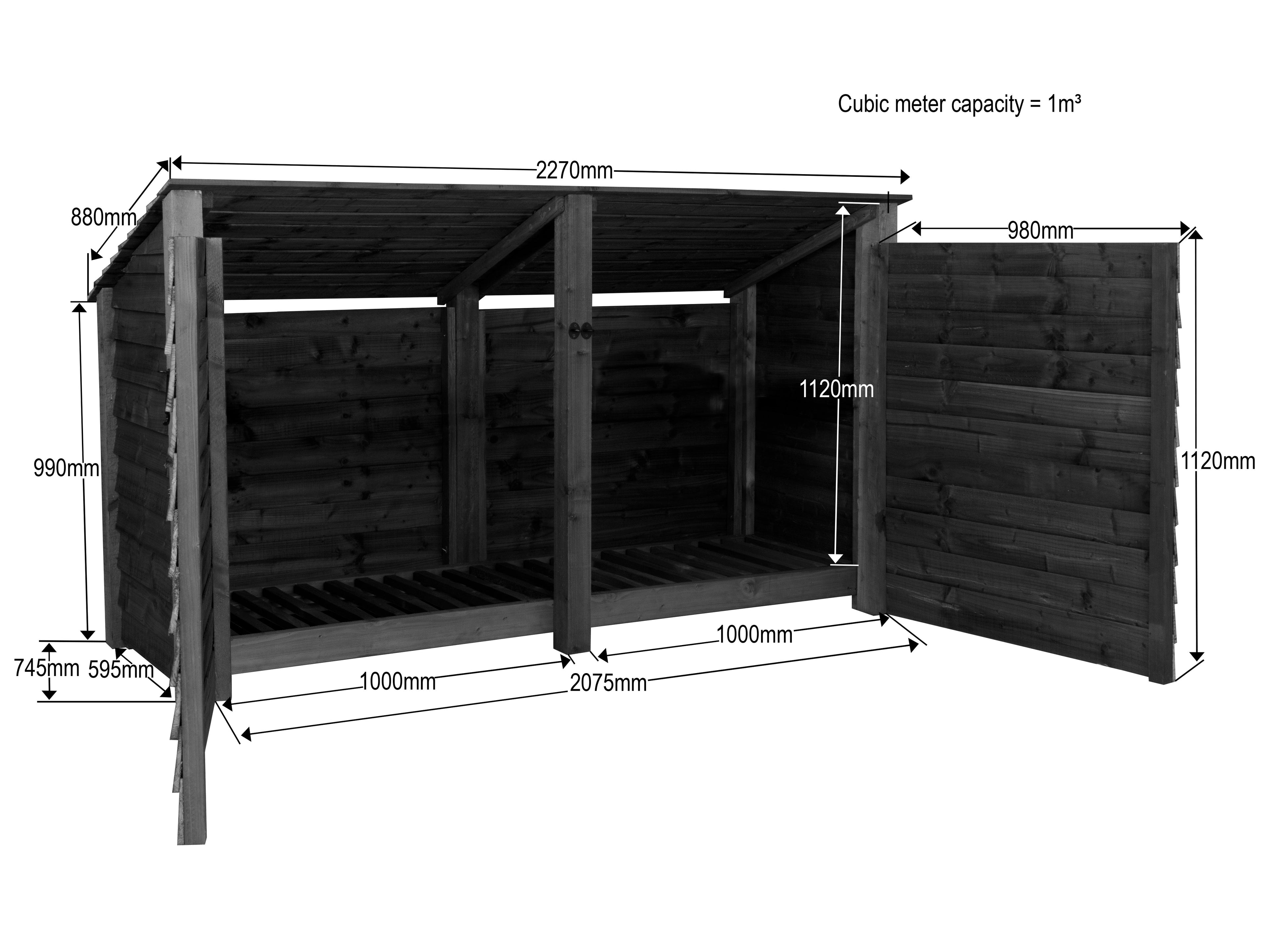 Wooden Garden Tool Storage (Roof Sloping Back) W-227cm, H-126cm or 180cm, D-88cm