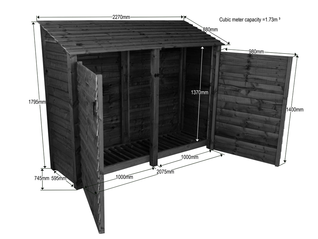 Wooden Garden Tool Storage W-227cm, H-126cm or 180cm, D-88cm - Brown Finish