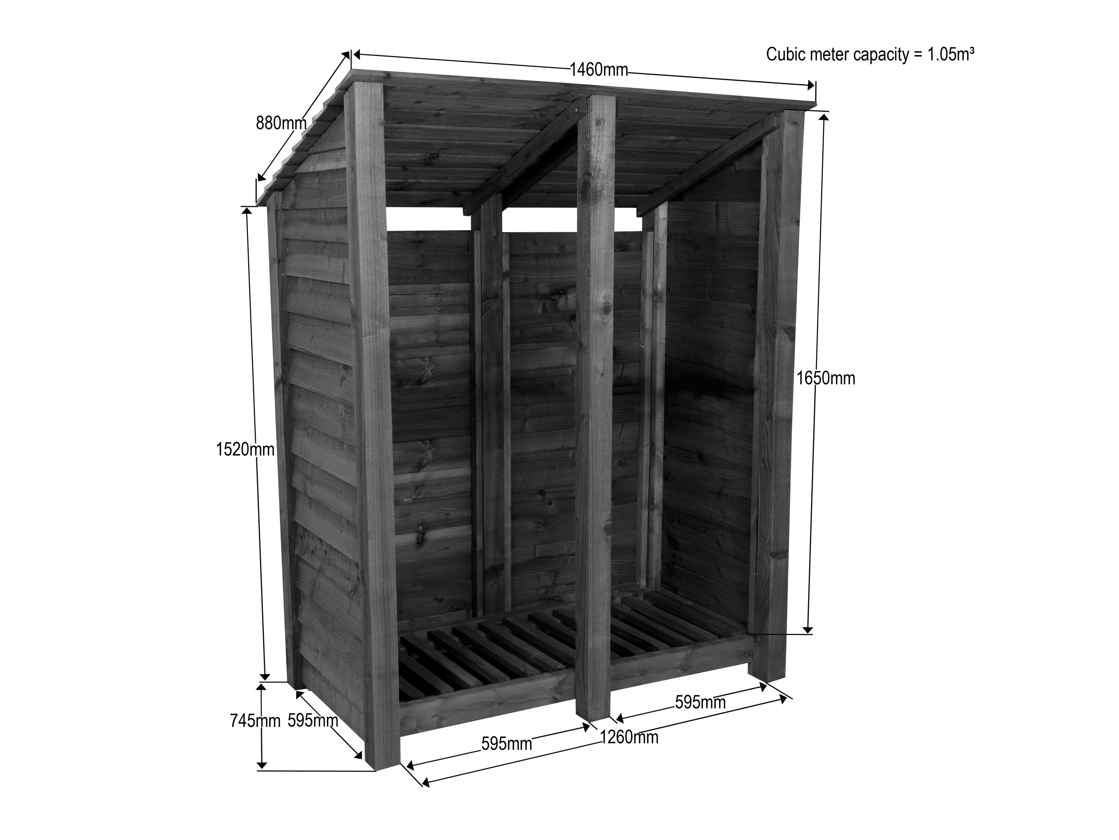 Wooden Log Store (Roof Sloping Back) W-146cm, H-126cm or 180cm, D-88cm - Brown Finish